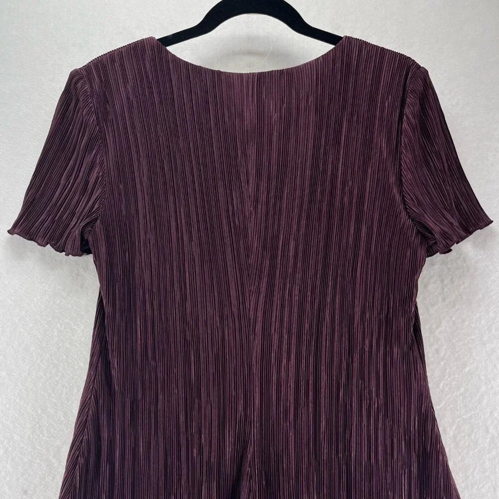 Dressbarn Dress Size 8 Shift Midi Pleated Layered Short Sleeve Pullover Purple - Picture 5 of 12